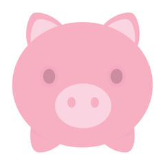 Pink piggy bank, front view. Vector illustration isolated on white background