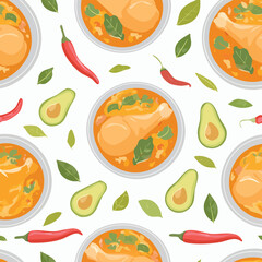 Chicken Curry soft pastel vector seamless design for endless tiling.