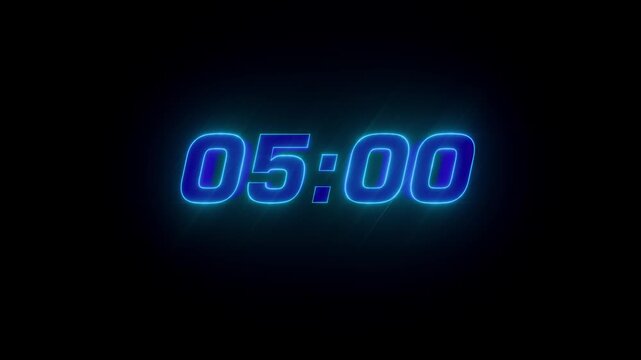 Futuristic blue countdown timer with milliseconds on black background.