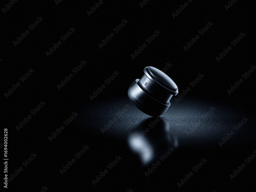 Poster sleek, futuristic object on dark surface. abstract design element with smooth curves and metallic sh