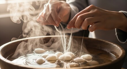 Delicate silk thread production from cocoons in warm water