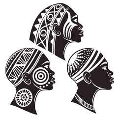 African tribal face paint profiles silhouette