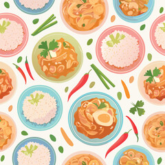 Kimchi Fried Rice gentle pastel-colored vector pattern perfect for seamless backgrounds.