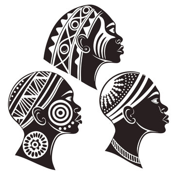 African tribal face paint profiles silhouette