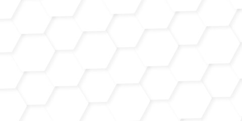 Naklejka premium Abstract white hexagonal with hexagon polygonal pattern background. vector seamless bright white grid emboss science abstract honeycomb business background. 