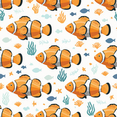 Fototapeta premium Clownfish harmonious pastel vector pattern ideal for seamless textures.