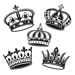 Black royal crown silhouettes detailed ornate designs monarchy regal © nalu