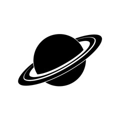 Black planet with rings icon on transparent background silhouette