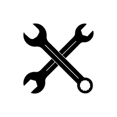 Two crossed black wrenches tool on transparent background silhouette