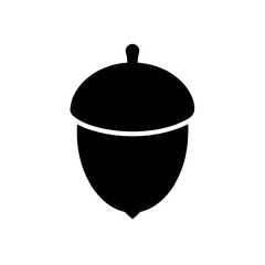 Simple black acorn silhouette on transparent background