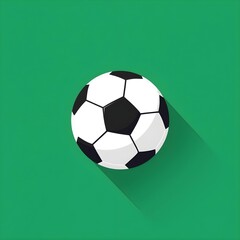 Classic soccer ball with long shadow on green background flat design