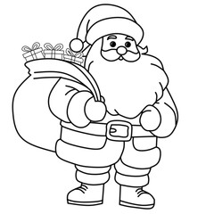 Santa with a Bag Full of Gifts - Skeleton Coloring Page. Christmas and Winter Illustration