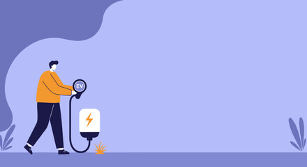 Man connecting an EV charger, representing sustainable transportation and green energy solutions for modern travel and eco-friendly living.