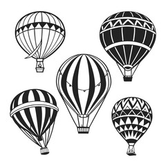 Obraz premium Five hot air balloon silhouettes black and white travel