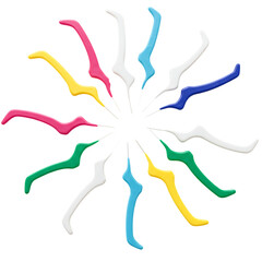 Colorful Plastic Instruments Arranged in a Radial Pattern isolated on transparent background