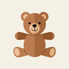 Fototapeta premium A simple, brown teddy bear illustration in a flat design style, sitting against a light background.