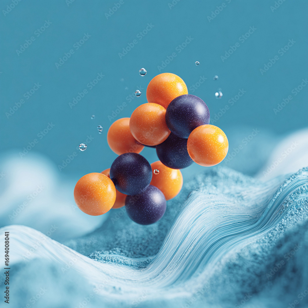 Aufkleber abstract 3d render featuring colorful spheres resembling a molecular structure or complex system ove