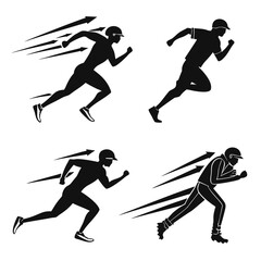 Four black running athlete silhouettes with motion lines athletes speed