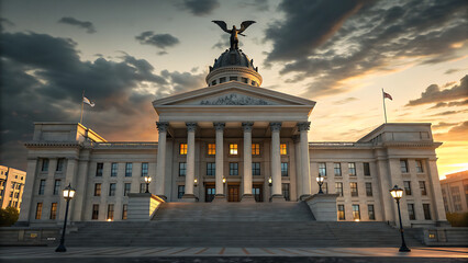 Fototapeta premium Majestic colorado state capitol building illuminated by dramatic sunset sky