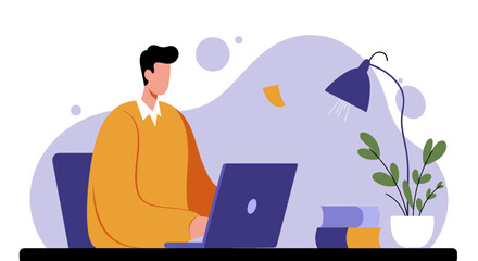 Professional man focused on his laptop at a modern desk, representing remote work, online learning, productivity, and digital business solutions.