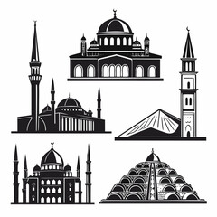 Islamic architectural silhouettes minarets domes arches mosque building