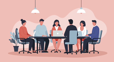 Diverse business team collaborates in a modern office meeting. Ideal for concepts of teamwork, strategy, corporate discussion, and professional development.