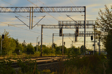 Railway Power Lines and Signals at Sunset