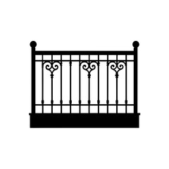 Ornate wrought iron railing on transparent background silhouette
