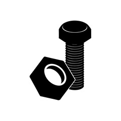 Isolated bolt and nut drawing on transparent background silhouette