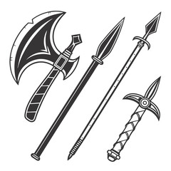 Medieval battle weapons axe spear sword dagger battle axe lance