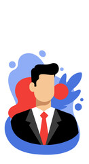 Flat design illustration of a professional businessman in a suit and red tie, ideal for corporate concepts, user profiles, or modern business representation.