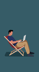Man comfortably working on a laptop in a relaxed setting, illustrating remote work, flexible lifestyle, or digital nomad concept.