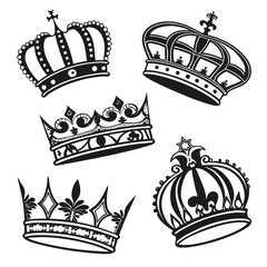 Ornate royal crowns black and white graphic design regal monarchy © nalu