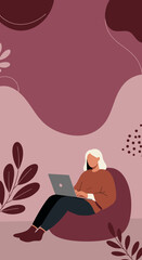 Woman working remotely on laptop from a cozy home setting, illustrating flexible work, online learning, and modern digital lifestyle. Ideal for business and education.