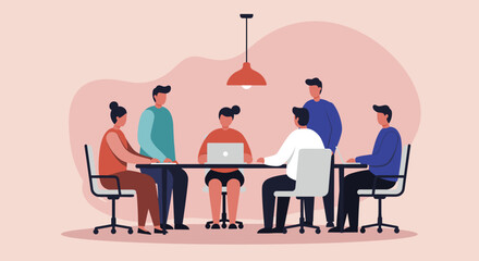 Diverse business professionals collaborate around a table in a modern office setting, engaged in a productive team meeting. Ideal for corporate concepts.