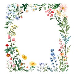 Fototapeta premium Watercolor floral frame with hand painted summer meadow wildflowers, 
