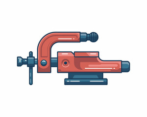 Red and Blue Clamp Illustration Tool for Construction and Woodworking Projects with Adjustable Screw Mechanism Flat Design Style on White Background