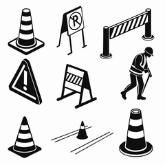 Traffic cones barrier warning sign worker construction