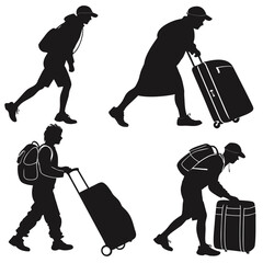 Travelers with luggage silhouettes people bags