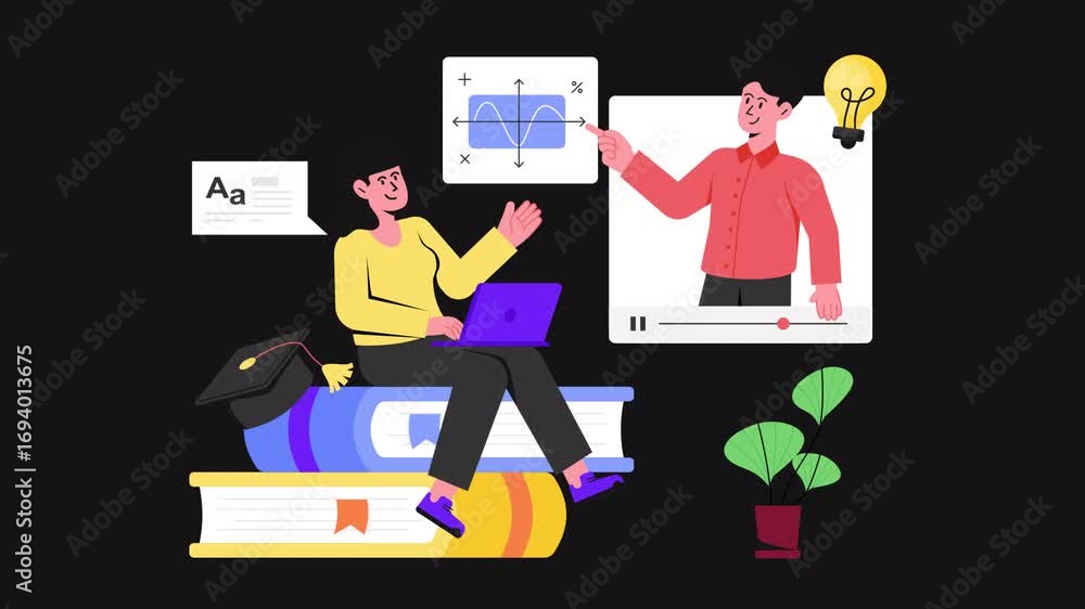 Poster student learning from educational video 2d motion graphics animation alpha channel