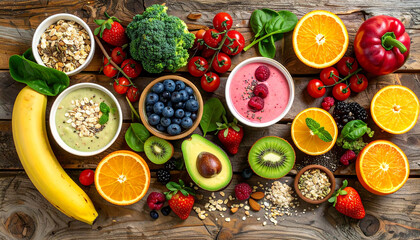 Colorful Plant-Based Foods: A Variety of Fruits, Nuts, and Greens