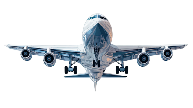 Wide body aircraft icon viewed from above showing airplane silhouette on white background - Powered by Adobe