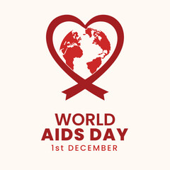 World AIDS Day Social Media Post Design with Red Ribbon and Heart Globe