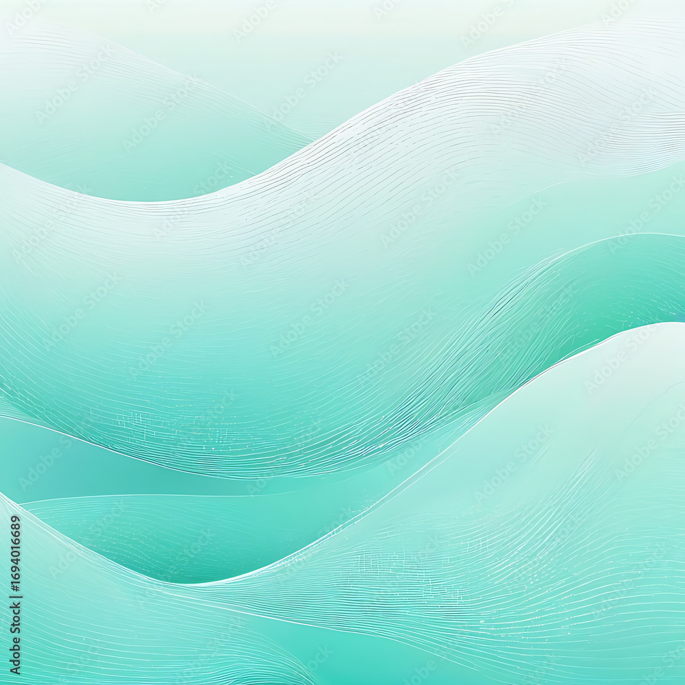 Poster soft teal and white abstract waves with delicate lines and ai-generated flow