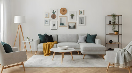 Modern Living Room with Gallery Wall and Scandinavian Decor