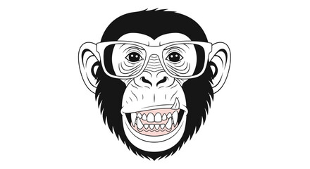 Fototapeta premium Amusing monkey with glasses showing teeth funny cute primate portrait head illustration