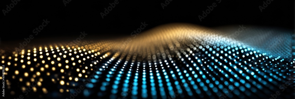 Poster colorful abstract wave pattern illuminated by lights showcasing technology and design in a dark envi