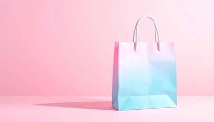 Minimalist Blue and Pink Gradient Shopping Bag on Pink Background