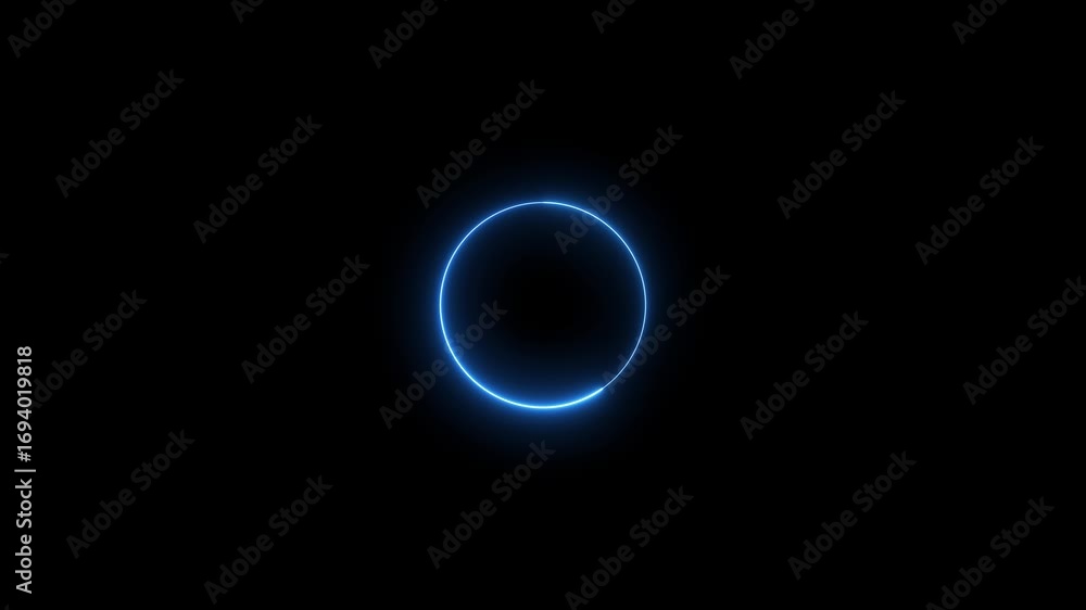 Poster abstract beautiful colorful neon circle frame loading icon on black bckground. abstract glowing neon