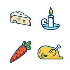 Detailed Fast Food And Fruits Vector Icons Grapes Burger Hot Dog Berries Icon Set